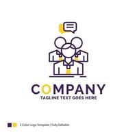 Company Name Logo Design For group. business. meeting. people. team. Purple and yellow Brand Name Design with place for Tagline. Creative Logo template for Small and Large Business. vector