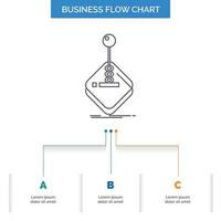 arcada. juego. juego de azar. palanca de mando. palo de diseño de diagrama de flujo de negocios con 3 pasos. icono de línea para el lugar de plantilla de fondo de presentación para texto vector