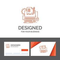 Business logo template for Type Writer. paper. computer. paper. keyboard. Orange Visiting Cards with Brand logo template vector