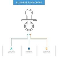 pezón. bebé. ficticio. chupete. diseño de diagrama de flujo de negocios para niños con 3 pasos. icono de línea para el lugar de plantilla de fondo de presentación para texto vector