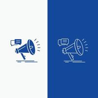 marketing. megaphone. announcement. promo. promotion Line and Glyph web Button in Blue color Vertical Banner for UI and UX. website or mobile application vector