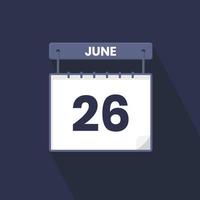 26th June calendar icon. June 26 calendar Date Month icon vector illustrator