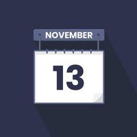 Icono del calendario del 13 de noviembre. 13 de noviembre calendario fecha mes icono vector ilustrador