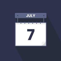 7th July calendar icon. July 7 calendar Date Month icon vector illustrator