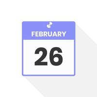 February 26 calendar icon. Date,  Month calendar icon vector illustration