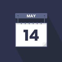 14th May calendar icon. May 14 calendar Date Month icon vector illustrator