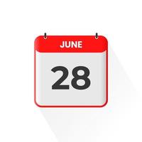 28th June calendar icon. June 28 calendar Date Month icon vector illustrator