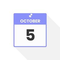 October 5 calendar icon. Date,  Month calendar icon vector illustration