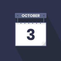 3rd October calendar icon. October 3 calendar Date Month icon vector illustrator