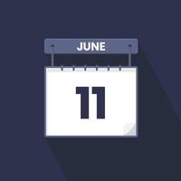 11th June calendar icon. June 11 calendar Date Month icon vector illustrator