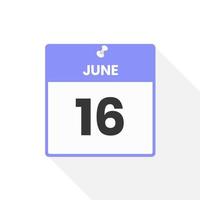 June 16 calendar icon. Date,  Month calendar icon vector illustration