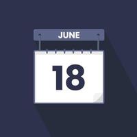 18th June calendar icon. June 18 calendar Date Month icon vector illustrator