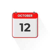 12th October calendar icon. October 12 calendar Date Month icon vector illustrator