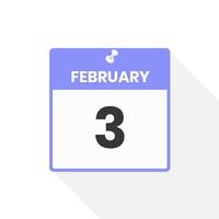 February 3 calendar icon. Date,  Month calendar icon vector illustration