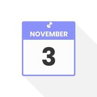 November 3 calendar icon. Date,  Month calendar icon vector illustration