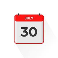 30th July calendar icon. July 30 calendar Date Month icon vector illustrator