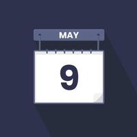 9th May calendar icon. May 9 calendar Date Month icon vector illustrator