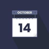 14th October calendar icon. October 14 calendar Date Month icon vector illustrator