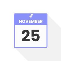 November 25 calendar icon. Date,  Month calendar icon vector illustration