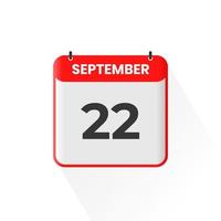 22nd September calendar icon. September 22 calendar Date Month icon vector illustrator