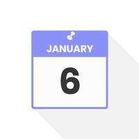 January 6 calendar icon. Date,  Month calendar icon vector illustration