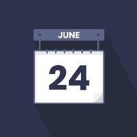 24th June calendar icon. June 24 calendar Date Month icon vector illustrator