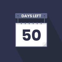 Faltan 50 días de cuenta regresiva para la promoción de ventas. Quedan 50 días para el banner de ventas promocionales. vector