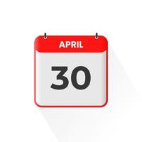 30th April calendar icon. April 30 calendar Date Month icon vector illustrator