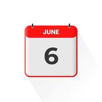 6th June calendar icon. June 6 calendar Date Month icon vector illustrator