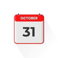 31st October calendar icon. October 31 calendar Date Month icon vector illustrator