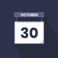 30th October calendar icon. October 30 calendar Date Month icon vector illustrator