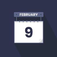 9th February calendar icon. February 9 calendar Date Month icon vector illustrator