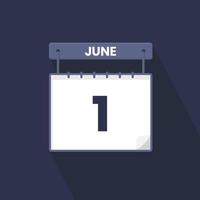 1st June calendar icon. June 1 calendar Date Month icon vector illustrator