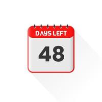 icono de cuenta regresiva Quedan 48 días para la promoción de ventas. banner promocional de ventas quedan 48 días para ir vector