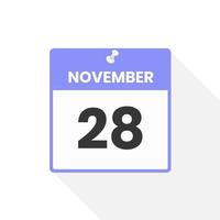 November 28 calendar icon. Date,  Month calendar icon vector illustration