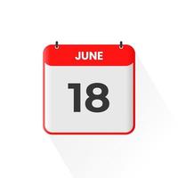 18th June calendar icon. June 18 calendar Date Month icon vector illustrator