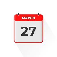 27th March calendar icon. March 27 calendar Date Month icon vector illustrator