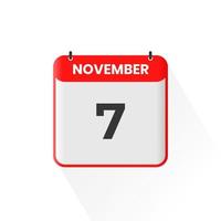 7th November calendar icon. November 7 calendar Date Month icon vector illustrator