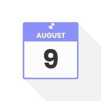 August 9 calendar icon. Date,  Month calendar icon vector illustration