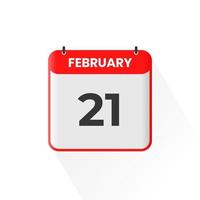 21st February calendar icon. February 21 calendar Date Month icon vector illustrator