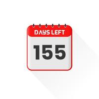 Countdown icon 155 Days Left for sales promotion. Promotional sales banner 155 days left to go vector