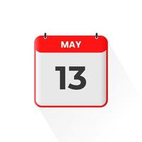 13th May calendar icon. May 13 calendar Date Month icon vector illustrator