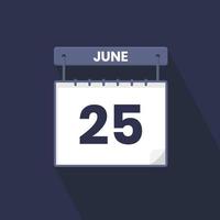 25th June calendar icon. June 25 calendar Date Month icon vector illustrator