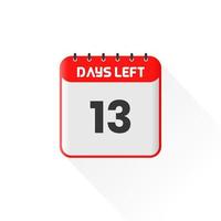 Countdown icon 13 Days Left for sales promotion. Promotional sales banner 13 days left to go vector