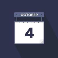 4th October calendar icon. October 4 calendar Date Month icon vector illustrator