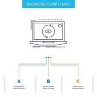 App. application. new. software. update Business Flow Chart Design with 3 Steps. Line Icon For Presentation Background Template Place for text vector