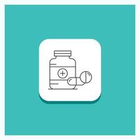 Round Button for medicine. Pill. capsule. drugs. tablet Line icon Turquoise Background vector