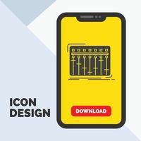 Console. dj. mixer. music. studio Glyph Icon in Mobile for Download Page. Yellow Background vector