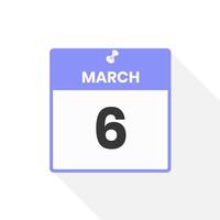 icono del calendario del 6 de marzo. fecha, mes calendario icono vector ilustración