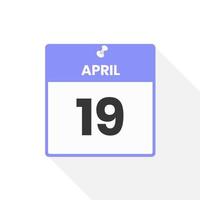 icono de calendario del 19 de abril. fecha, mes calendario icono vector ilustración